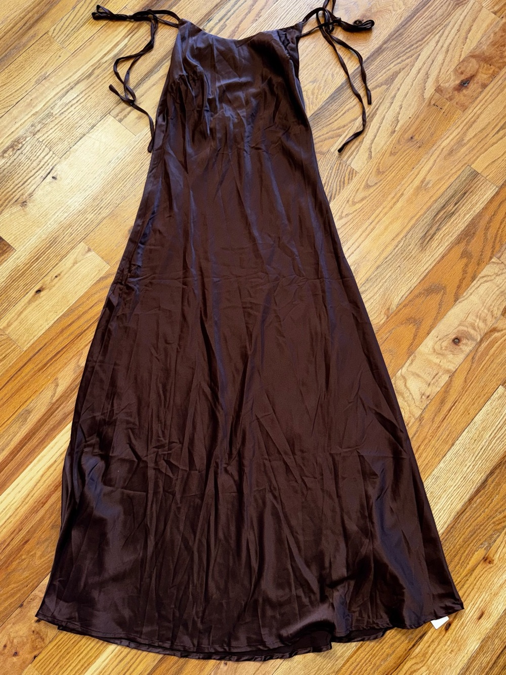 Commence Brown Tie-Strap Silky Maxi Dress size Medium - Picture 2 of 6